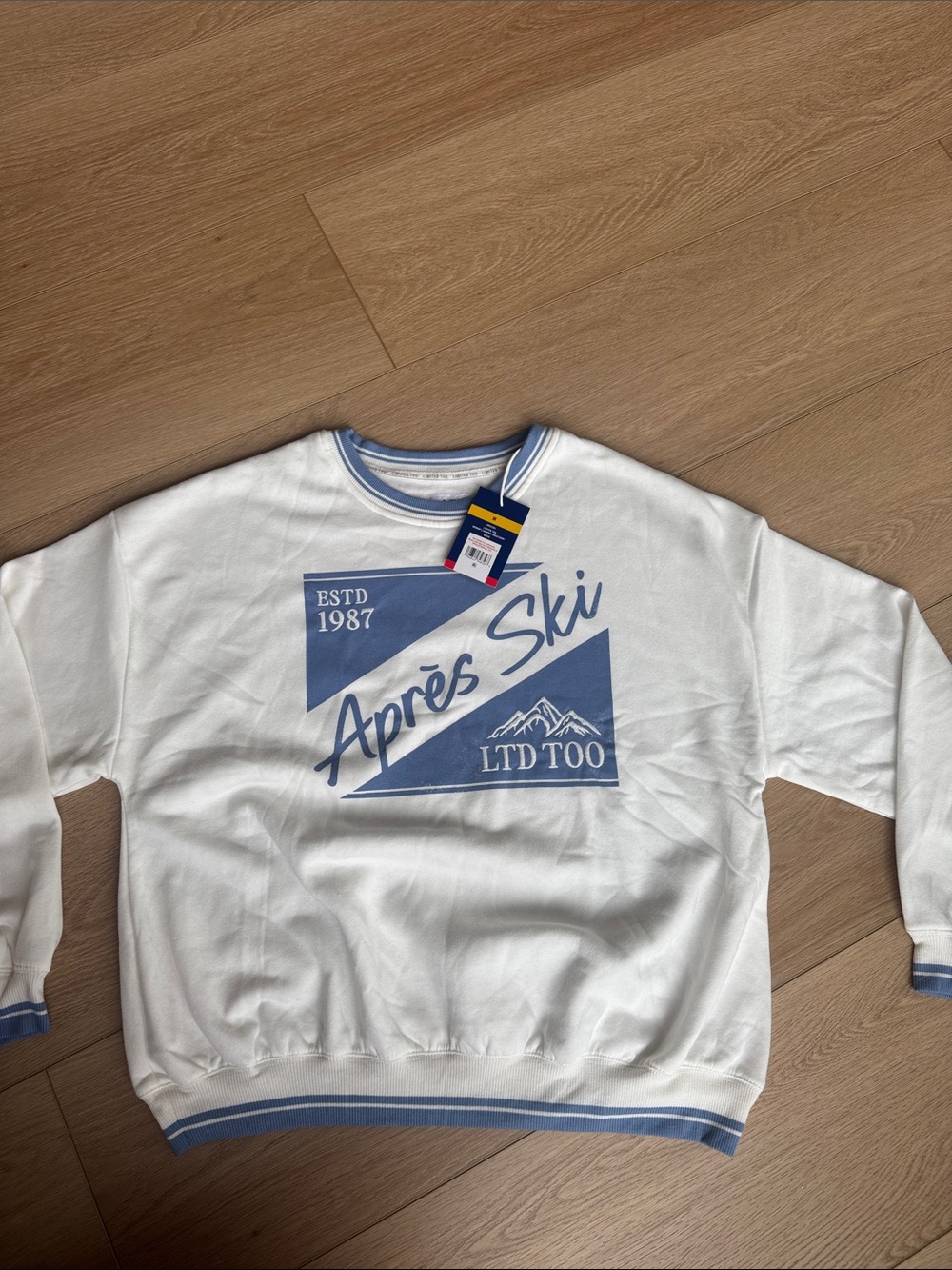 Limited Too White Crewneck Sweater with Light Blue Graphic